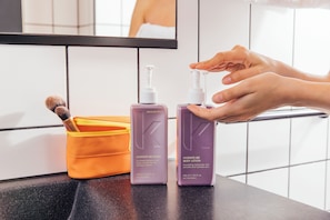 Shower, rainfall showerhead, designer toiletries, hair dryer