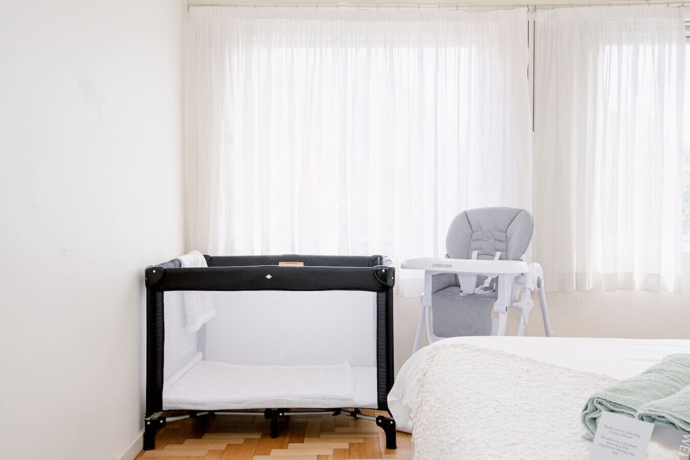 1 bedroom, desk, iron/ironing board, travel crib