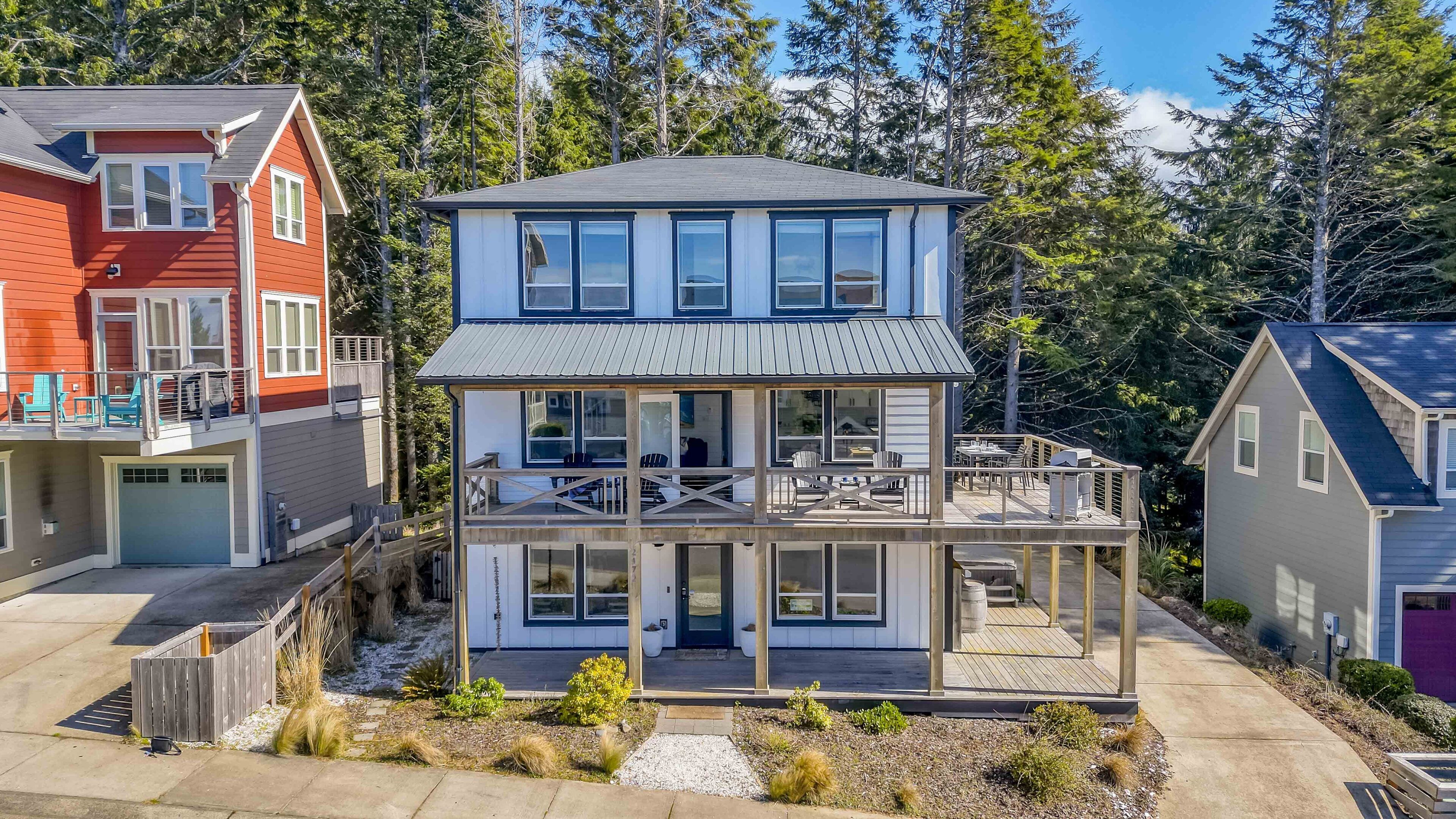 Ocean Views from 3-Level Olivia Beach Home with Bonus Room, Hot Tub, Large Deck!