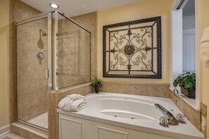 Shower, jetted tub, hair dryer, towels - Convenient Condo with City Views (GATLINBURG)