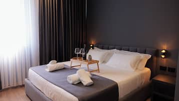 Desk, laptop workspace, blackout curtains, soundproofing