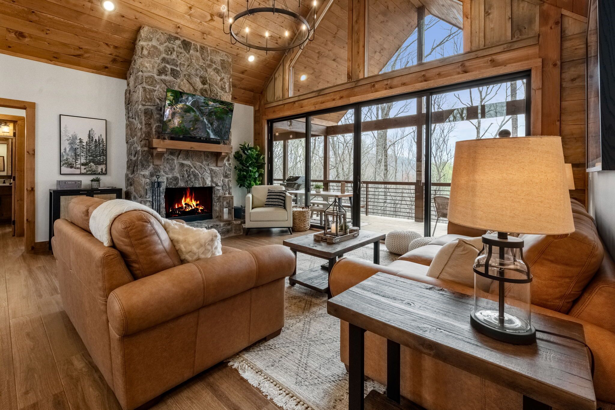 Smart TV, fireplace, stereo