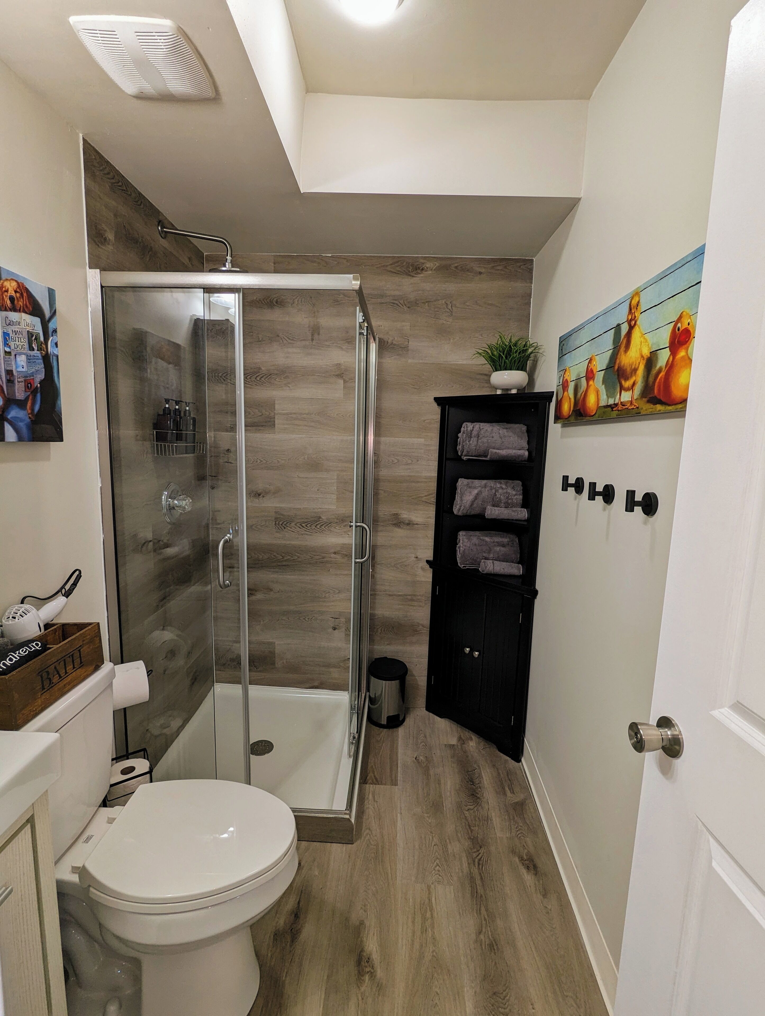 Dusche, Haartrockner, Handtücher, Seife