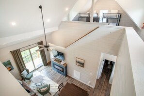 Smart TV, fireplace, foosball