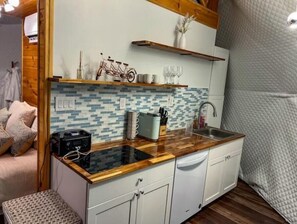 Kühlschrank, Mikrowelle, Herdplatte, Geschirrspüler