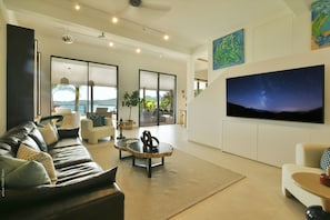 80-cm flat-screen TV with satellite channels, pay movies, printers