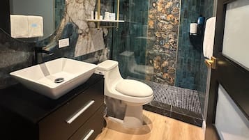 Shower, towels, soap, shampoo