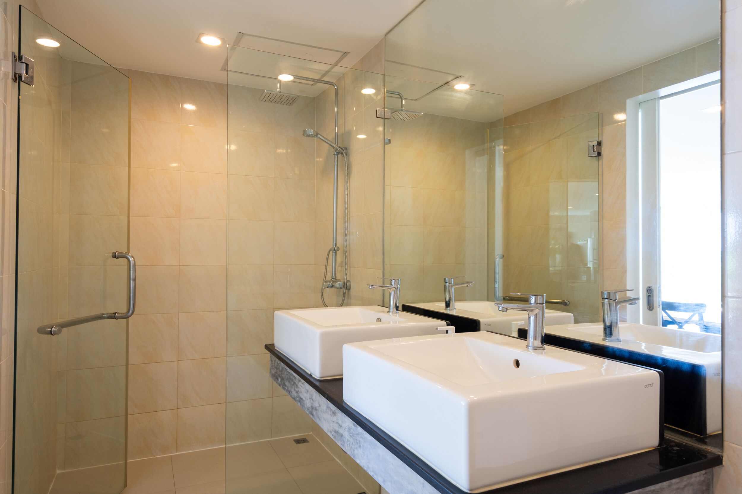 Hair dryer, towels, toilet paper