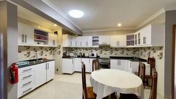 Fridge, microwave, oven, electric kettle