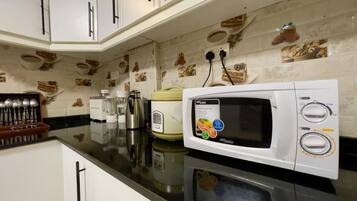 Fridge, microwave, oven, electric kettle