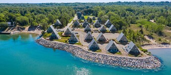 Chalet with private beach access & heated pool! 