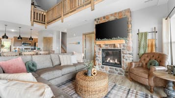 TV connectée, cheminée, espaces bureaux, imprimantes