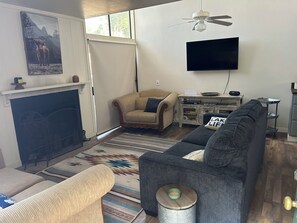 Fernseher, Kamin, Tischtennisplatte, Stereoanlage