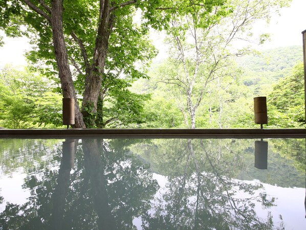 A room with a large window overlooking a forested area. - Shigakogen Milky Hot Spring Keikokunoyu (Yamanouchi)