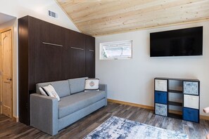 スマートテレビ、暖炉、書庫