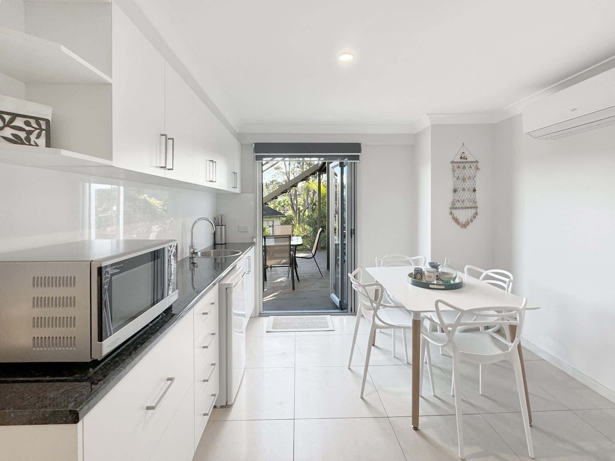 Fridge, microwave, coffee/tea maker, toaster