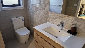 Secador de pelo, toallas, jabón y papel higiénico