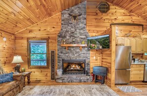 Télévision, cheminée, espaces bureaux