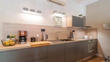 Mini-fridge, microwave, oven, dishwasher