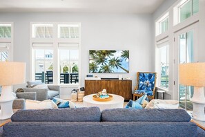 Smart TV, DVD player, books, video library