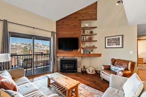 TV, fireplace