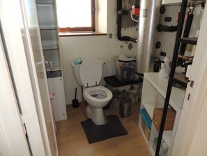 Hair dryer, bidet, towels, soap