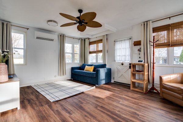 Living Room with Pull Out Sleeper Sofa. Comfortable for 1 adult, or 2 children.