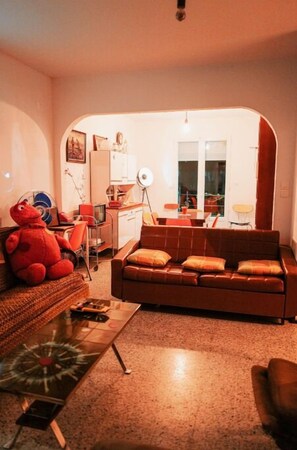 Smart TV, fireplace, video games, DVD player