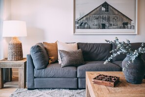 Smart TV, fireplace, stereo