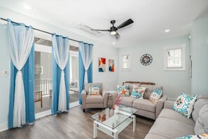 TV, fireplace, video games, table football