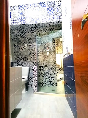 Douche, serviettes fournies, papier toilette