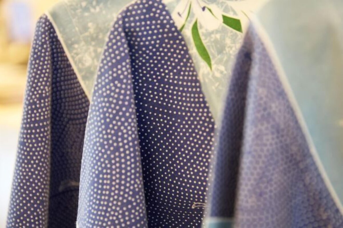 A close-up of a patterned fabric, likely part of a garment or textile.