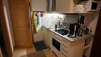 Frigorífico, microondas, horno y placa de cocina