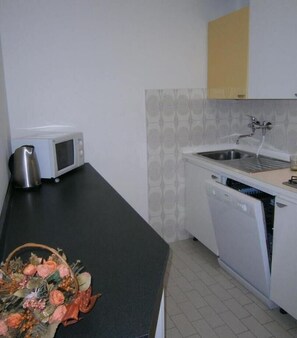 Kühlschrank, Mikrowelle, Herdplatte, Geschirrspüler
