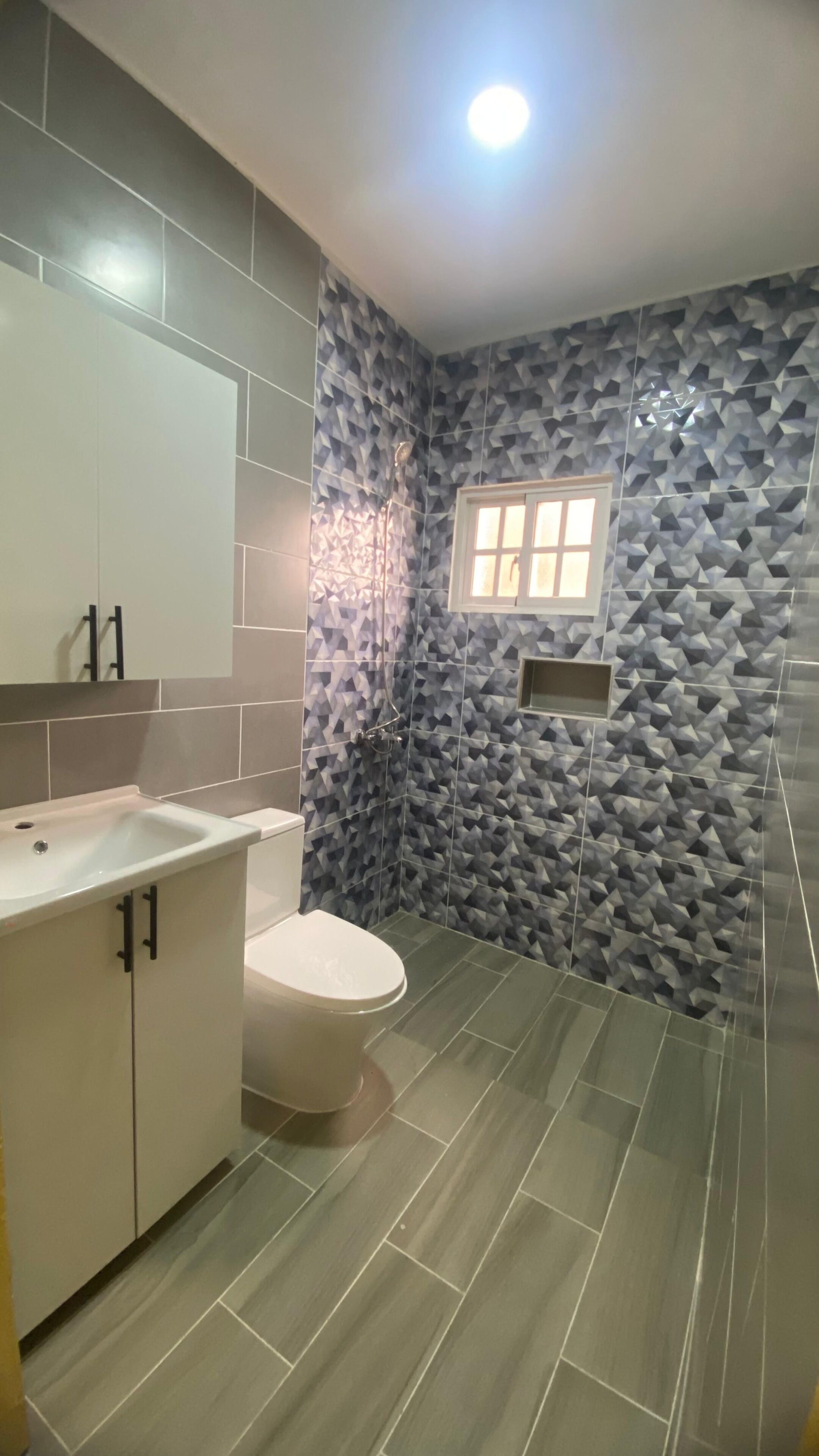 Shower, towels, soap, toilet paper