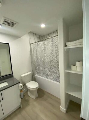 Shower, soap, toilet paper