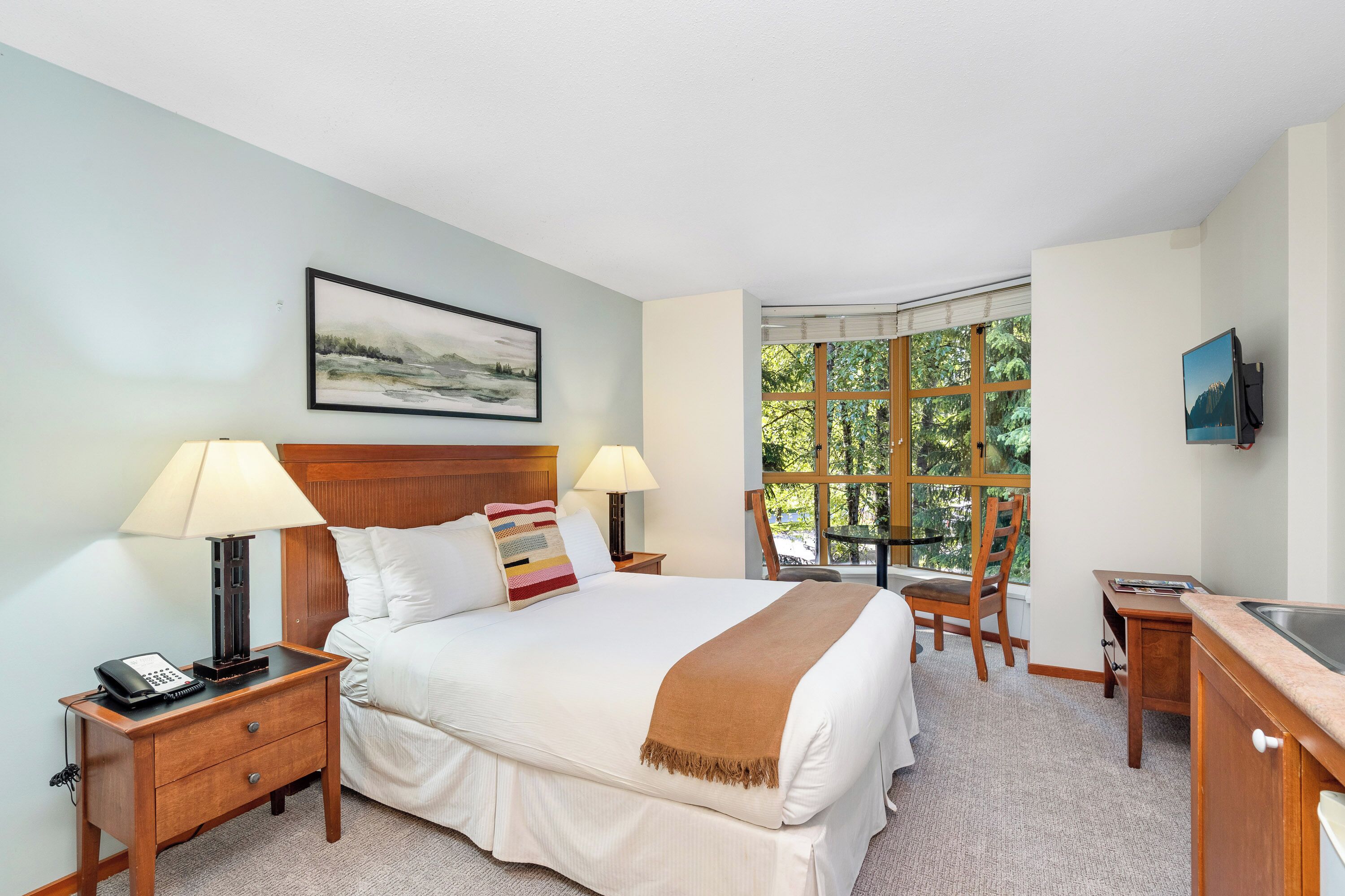 Studio – comfort, 1 queensize-seng, tekjøkken, hageutsikt | Strykejern/-brett, wi-fi (inkludert) og sengetøy