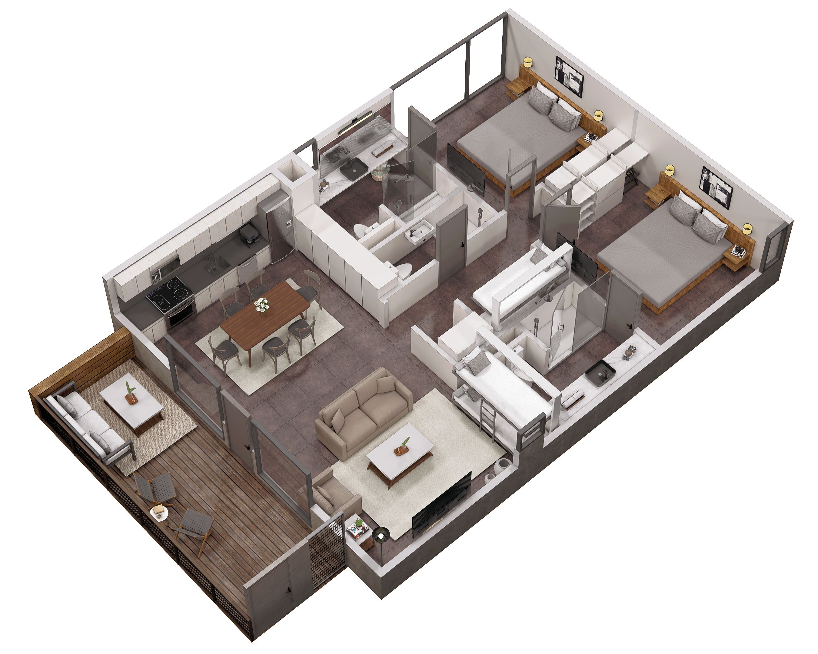 Deluxe 2 King Bedroom, Multiple Beds, Sleeps 9ppl | Floor plan