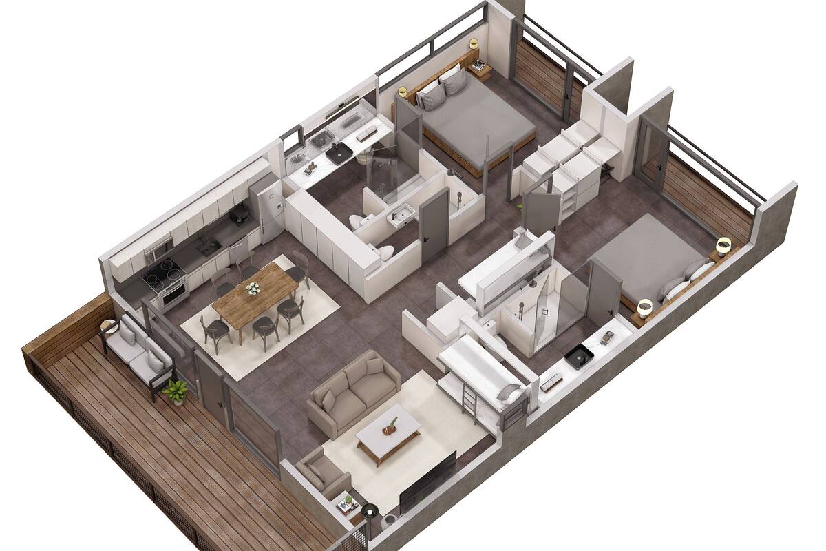 Deluxe 2 King Bedrooms, Multiple Beds, Sleeps 11ppl | Denah