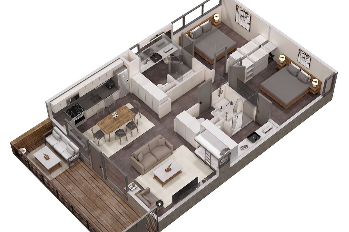 Deluxe 2 King Bedroom, Multiple Beds, Sleeps 9ppl | Denah