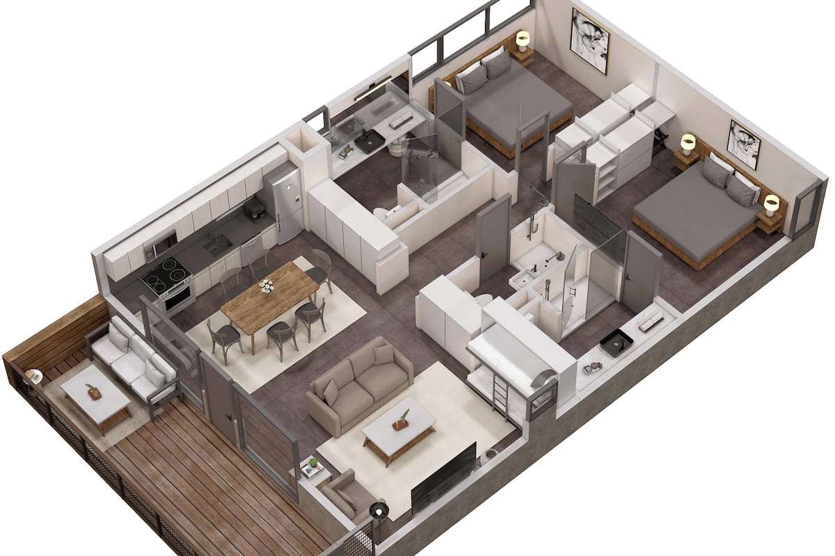 Deluxe 2 King Bedroom, Multiple Beds, Sleeps 9ppl | Floor plan
