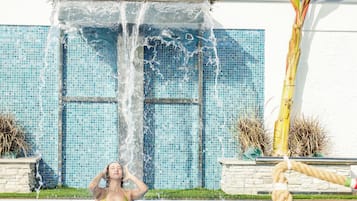 Outdoor pool, pool umbrellas, pool loungers