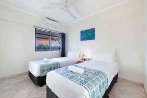 3 bedrooms, desk, iron/ironing board, travel cot