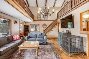 Smart TV, fireplace, DVD player, foosball