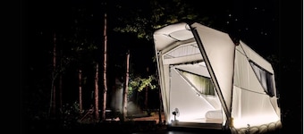 Glamping Near Glacier & Airport, 80 Acres, River Access, Mtn Views: Tent D