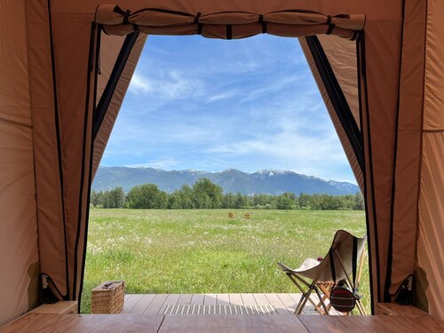Glamping Near Glacier & Whitefish, 80 Ac, River Access, 360° Mtn Views: Tent C