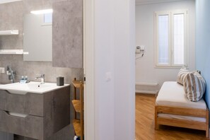 Shower, hair dryer, bidet, towels