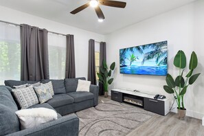 Smart TV, fireplace, video games