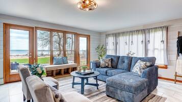 Smart TV, chimenea, reproductor de DVD y libros