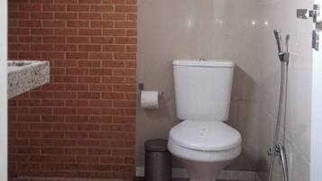 Shower, towels, toilet paper